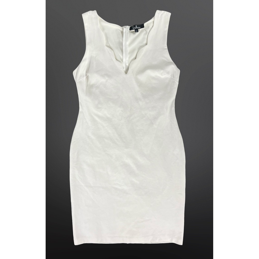 Lulus Va Va Voom Womens L Scalloped Bodycon Mini Dress Ivory Party USA